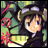 Pixelated anime-style character icon with green foliage background and silver text on black right side, displayed as a 2x1 contact sheet of two frames.