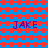 Blue background filled with red heart shapes, with purple text "JAKE" repeated four times in different positions.