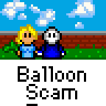 Animated contact sheet showing 25 sampled frames of a pixel art buddy icon sequence with two stick figures and balloon props against a sky background.