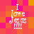 Pixelated icon with 'I Love Jesus' text over a of pink and orange squares, showing animation changes in background color distribution