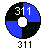 A static digital image displays four circular CD-like icons with blue and black segments, each labeled '311', above corresponding radio-themed elements showing text about sound systems and pricing.