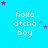 Pixelated text 'holla atcha boy' in white on cyan background with scattered pink and purple stars, some stars animate to different positions across frames.