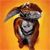 Pixelated icon of a cartoonish animal with a large head, dark eyes, and a wide mouth, set against an orange gradient background.