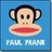 Pixelated monkey face with large ears and red lips on blue background, below which is white text.