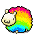 Pixelated sheep with rainbow-colored wool in a , each frame showing slight movement of limbs and head