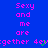 Blue background with repeated pink text "Sexy and me are together" in three , each containing a small green checkmark symbol