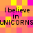 Pixelated text repeats 'I believe in UNICORNS' across a of orange, yellow, and pink squares with no visible animation changes