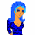 Pixel art contact sheet showing two blue-haired female characters in different outfits with text boxes reading "I'm Blue" and "W/o You!" on a white background.