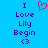 Blue background with purple text reading "I Love Lily Begin <3" and a red pixelated heart symbol above the text.