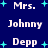 Blue background with white text displaying names and titles, surrounded by cyan plus signs in a