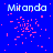 Blue background with pink pixel clusters and repeated white text 'Miranda' across six positions.