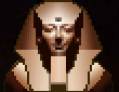 Animated contact sheet showing a pixelated pharaoh character with changing yellow emoji expressions across 25 sampled frames.