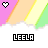 Pixelated icon with pink, orange, yellow, and green diagonal stripes above white cloud-like base; heart symbol changes color while text below shifts hue.