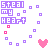 Pixel art contact sheet showing 7 frames of an animated icon with pink hearts and purple text "steal my heart" on a gray background, each frame displaying different heart positions and text color variations.