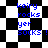 Blue pixelated text 'keiry rocks yer socks!' on a black-and-white checkered background with two distinct patterns
