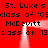 Red background with repeated black text 'St. Luke's class of '05 McDevitt' and a central white rectangular frame that flickers between solid and blurred states.