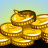 Pixelated static image of stacked gold coins with a gradient background, rendered in low-resolution 48x48 pixels.