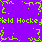 Pixelated green text and abstract shapes on a solid purple background, with repeated 'Yield Hockeyfield' text across the image.
