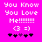 Pixelated text and symbols on a bright pink background with two identical static frames side-by-side.