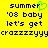 Yellow background with black pixelated text reading 'summer' with a green heart symbol replacing the letter 'u', followed by ''08 baby let's get crazzzzyycrazzzzyy' in two identical
