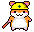 Pixel art hamster character with yellow hard hat, green cross symbol, orange and white fur, pink cheeks, holding a baseball bat in various poses.