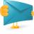 A pixelated blue envelope with yellow accents on a gray background, featuring a folded flap and visible creases.