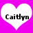 Two white heart shapes on a bright pink background, each containing the text 'Caitlyn' in black pixelated font.