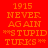 Four pixelated display identical text in red, purple, blue, and dark purple backgrounds with orange lettering