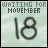 A digital graphic with 'WAITING FOR NOVEMBER' text above large numerals '18', featuring a light green background and pixelated style.