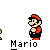 Pixel art of Mario in various poses with a Goomba, each labeled 'Mario' below the character.
