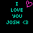 Pixelated cyan text on black background reads 'I LOVE YOU JOSH <3' with a pink heart symbol above the text.