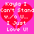 Pixelated red broken heart on bright pink background with white text reading "Kayla I Can't Stand w./o U... I Just Love U!" in two identical side-by-side