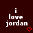 Dark red background with white pixelated text reading "i love jordan" and a small red heart symbol below the text.