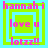 Four identical pixelated icons display pink text 'hannah i love u lotzz!!' within nested green and cyan squares on a cyan background.