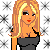 Pixelated female character with blonde hair and black dress, displayed in a of six showing varied facial expressions against star-patterned background
