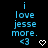 Blue pixelated text reads 'i love jesse more.' with '<3' and a heart symbol on black background, two versions differ in heart symbol style.