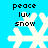 Pixelated white snowflake on bright blue background with black text 'peace luv snow' above it, displayed in four identical positions