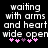 Pixelated text reads 'waiting with arms and heart wide open' above pink plus signs on black background.