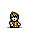 Animated contact sheet of a pixel art character performing various actions with text labels, displayed on gray background.