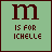 nine identical light green squares with dark brown borders, each containing a large lowercase 'm' and the text "IS FOR" followed by a name variant