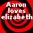 Four identical red and black spiral patterns with white text reading 'Aaron loves elizabeth' arranged in a