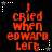Red pixelated text reads "I cried when edward left" on black background with white and gray star outlines, animated to shift position.