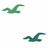Green and teal bird-shaped icons in various poses on white background with gray rectangle.