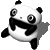 Pixelated panda icon with black and white coloring, showing four sequential animation frames of the panda's head turning from left to right.