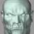 identical gray stone-like faces with red eyes arranged in and on a light gray background