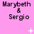 Pink background with repeated text 'Marybeth & Sergio' and animated white sparkles appearing in different positions across frames.
