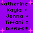 Purple background with black text listing names and 'biffles!!!' surrounded by pink star shapes, duplicated in a