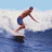 A pixelated surfer in blue shorts rides a white wave on blue water under a light blue sky, with green text reading 'OriginalIcons.com' on the right.