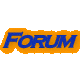 Blue 'FORUM' text with orange outline on gray background, displayed in multiple horizontal arrangements with varying spacing and alignment.