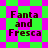 Four identical text blocks reading 'Fanta and Fresca' in dark brown pixelated font on alternating green and magenta diamond-patterned backgrounds.